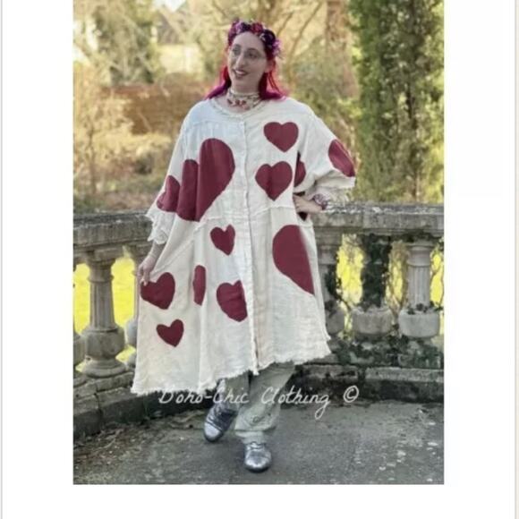 Magnolia Pearl Kimi Koat in Love ❤️ Linen Heart Appliqué Jacket, One Size, Rare - Picture 7 of 14